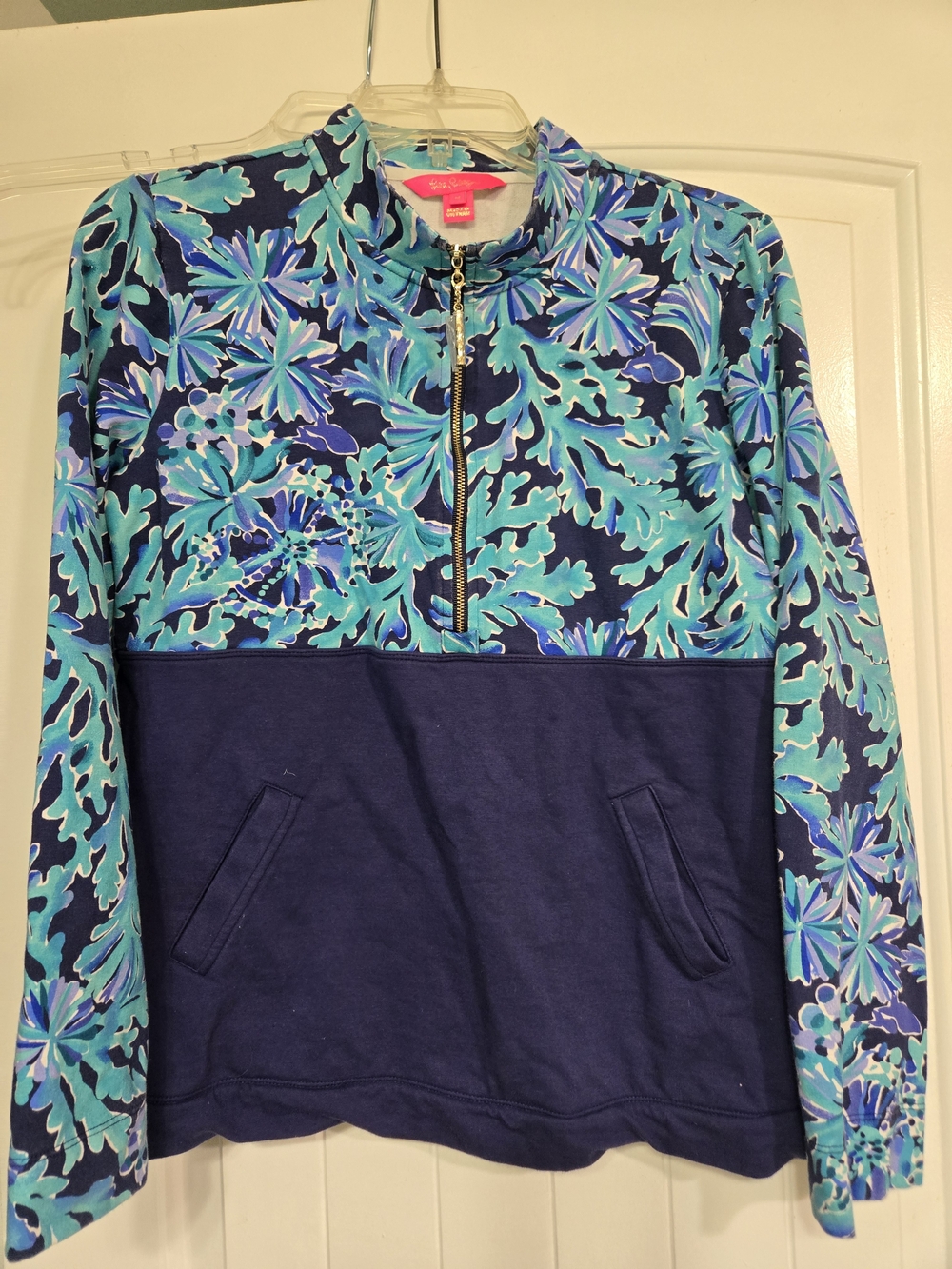 Lilly Pulitzer Blue & Teal Floral Half-Zip Pullover